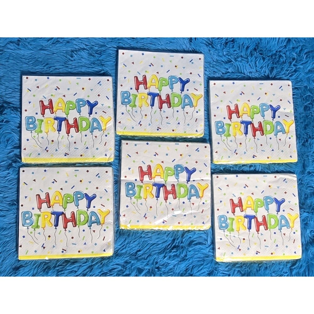 3-2-1 Party! Happy Birthday Colorful Balloons Napkin Bundle Lot Of 6- 16ct Packs